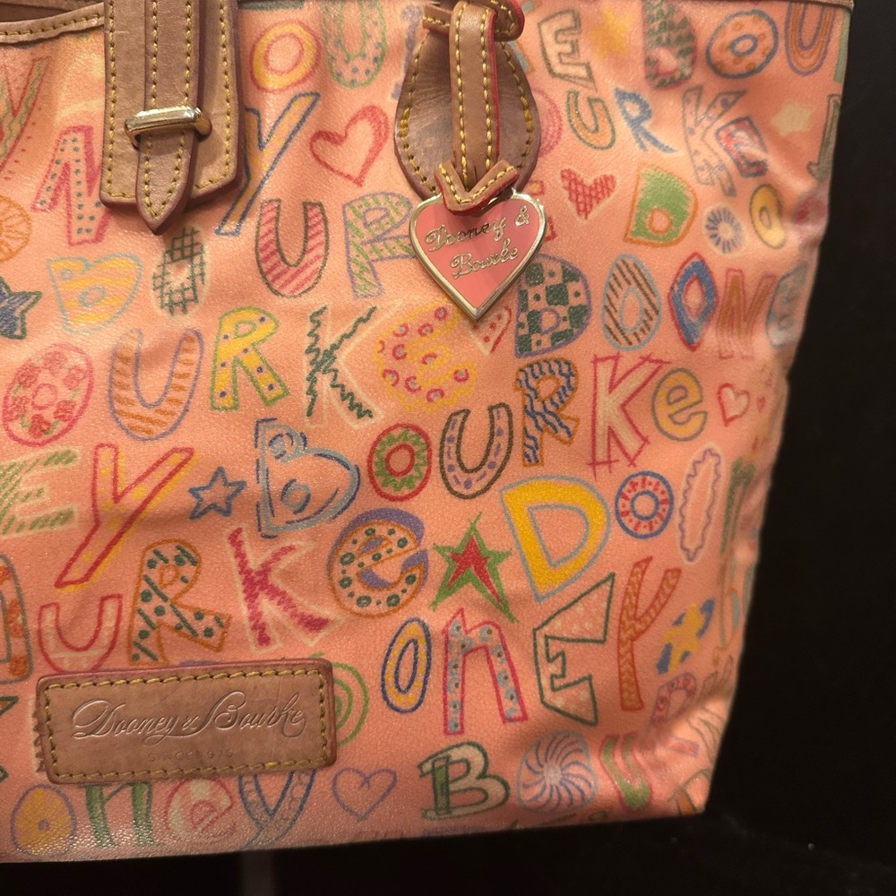 BubbleGum  Y2K Dooney & Bourke Multicolor Logo-Print Canvas Tote RARE color - Picture 3 of 14